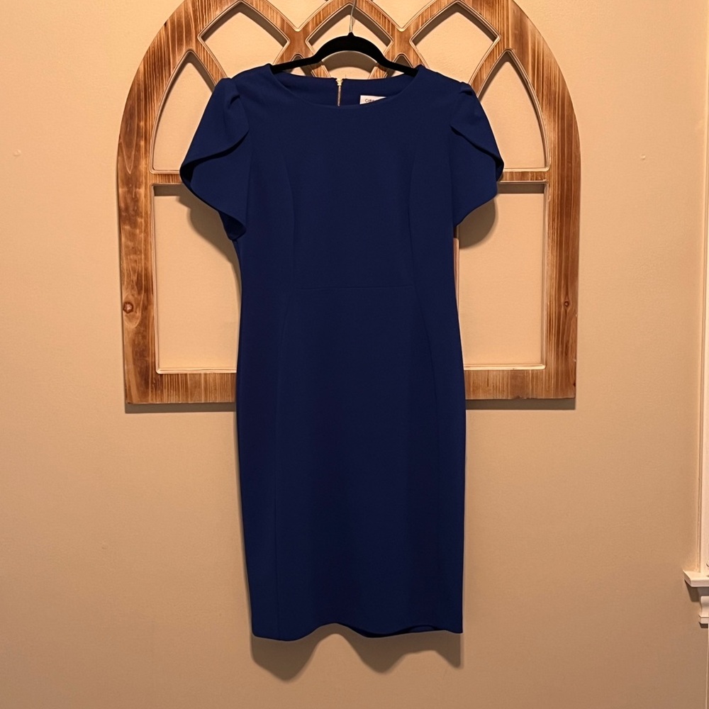 Calvin Klein Blue Sheath Midi Dress Cap Sleeve
